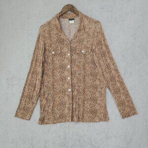 Vtg Citiknits Womens L Traveller Long Sleeve Button Down Animal Print  Shirt JCT
